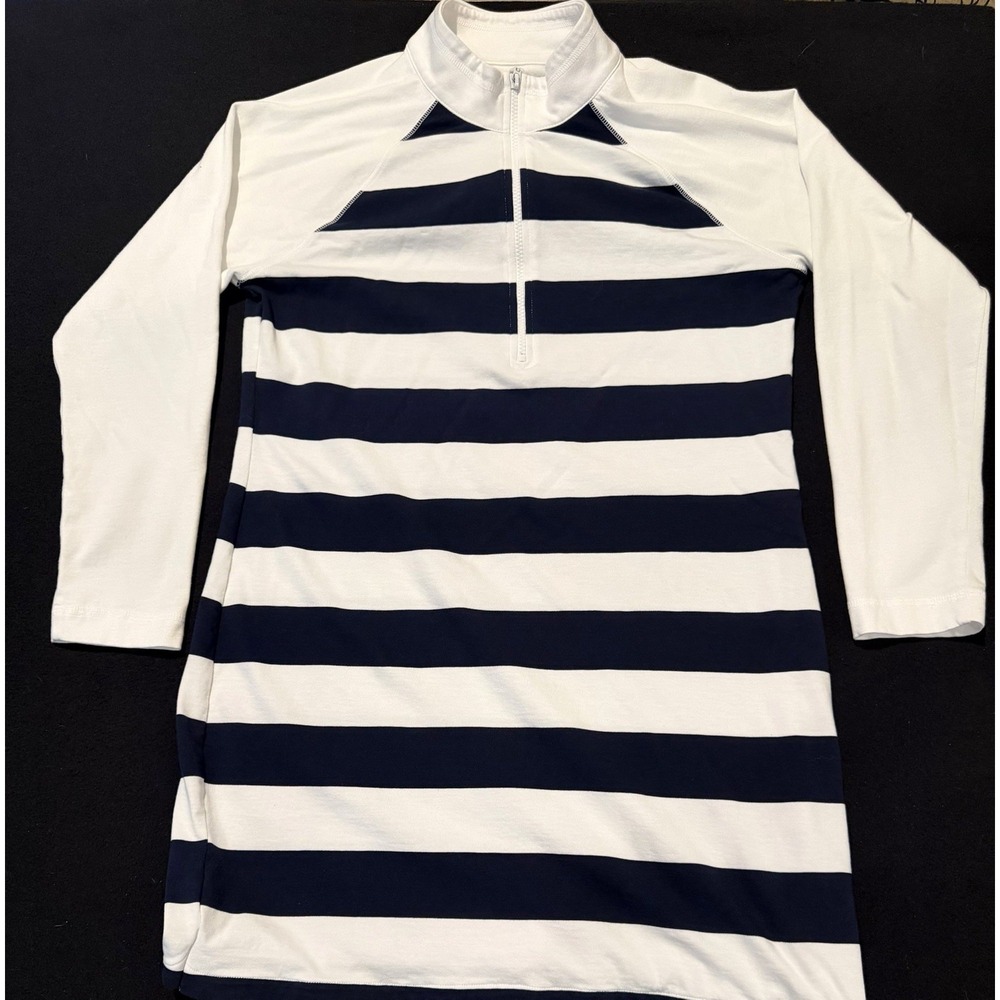 Tommy Bahama Navy Blue White Striped Quarter Zip Dress Raglan Sleeve Women's XL